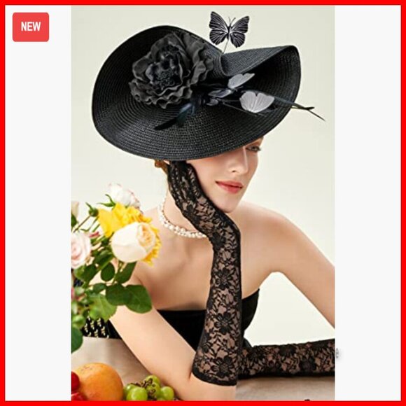 Women\'s Derby Fascinator Hat with Butterfly Flower Wide Brim for Special main image 6